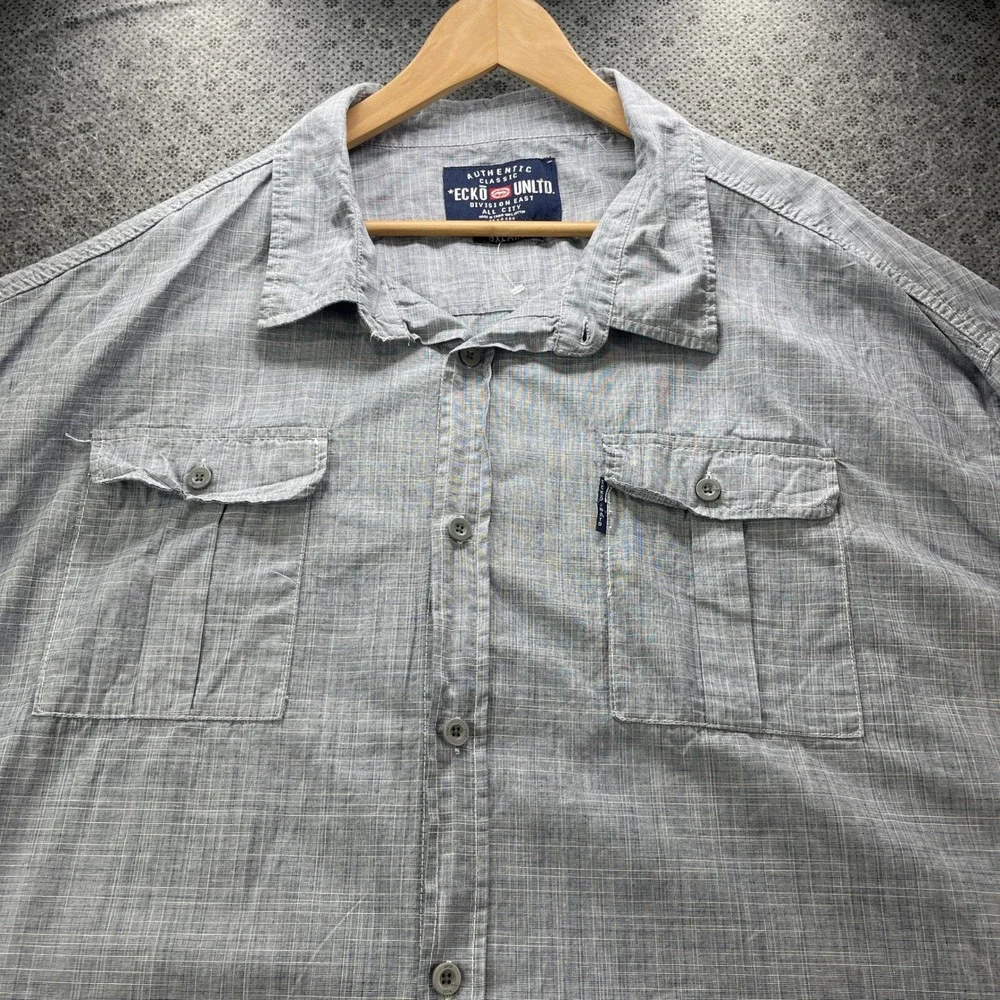 Ecko Unltd Mens 6XL Big Tall Short Sleeve Shirt Blue Crosshatch Division East